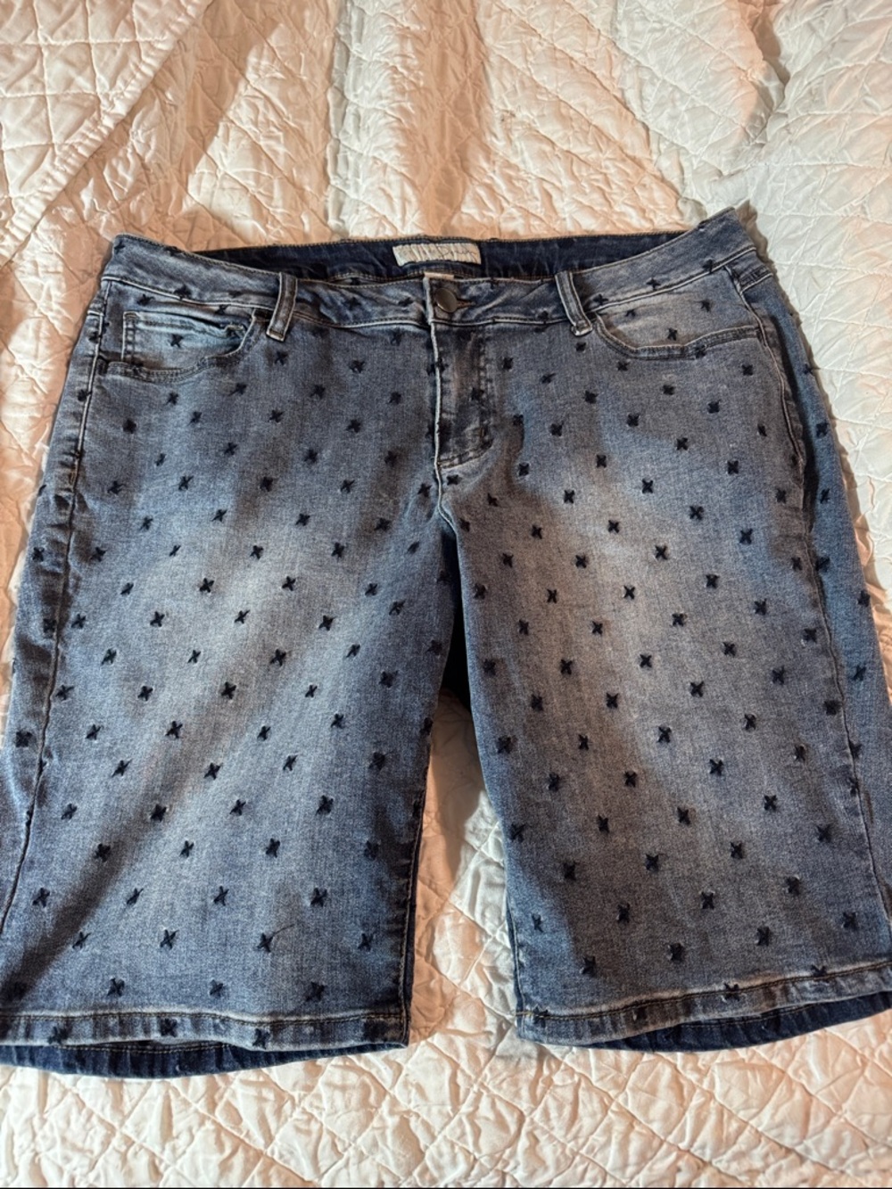 Women’s Embroidered Denim Bermuda Shorts By Denison - Blue